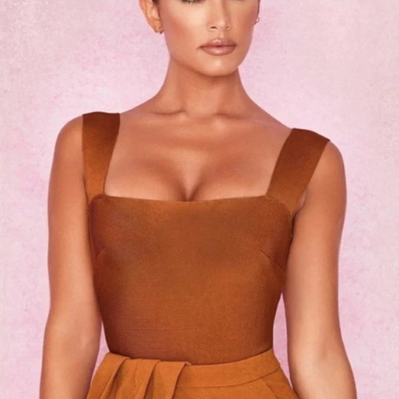 House of CB Roka Bandage Bodysuit in Tan sz L - Picture 1 of 4